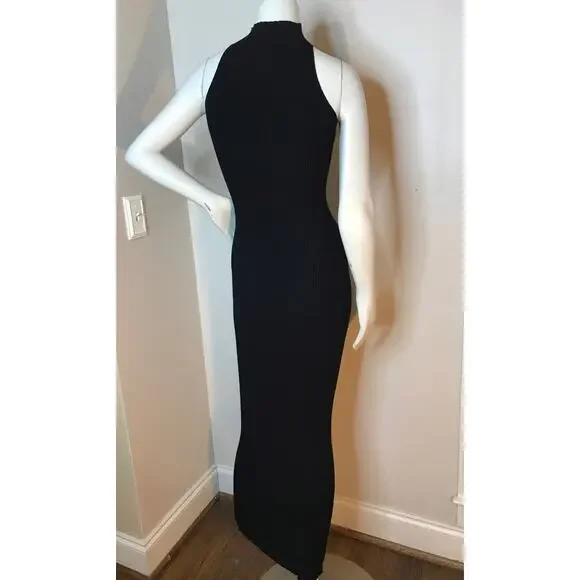 Aeron Black Rib Knit Sleeveless Maxi Sweater Dress XS Mock Neck -  coffeafoods.com